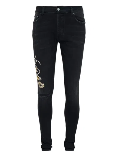 Amiri Dragon-embroidered Jeans In Black