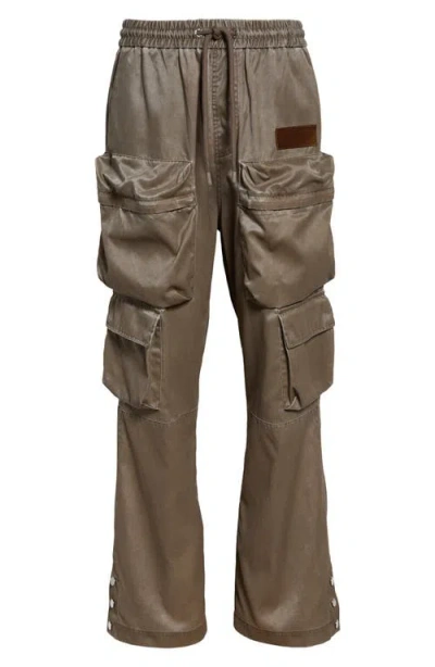 Amiri Drawstring Faux Leather Cargo Pants In Brown
