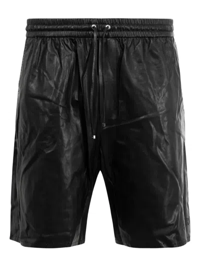 Amiri Drawstring Leather Shorts In Black