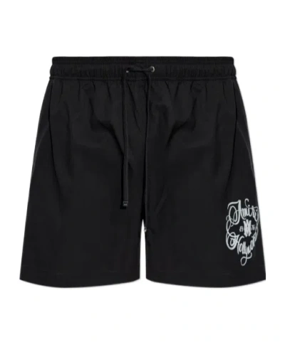 Amiri Printed Drawstring Swim Shorts In Black