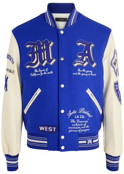 Amiri Dream Team Logo Embroidered Baseball Coat In Blue