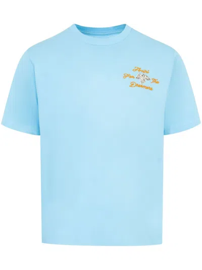 Amiri Mens Dreamers Embroidered Short-sleeve Cotton-jersey T-shirt Pacific Blue