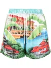 Amiri Eden Graphic-print Silk Shorts In Blue