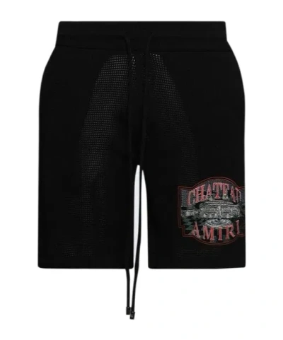Amiri Elastic Waist Crochet Shorts In Black