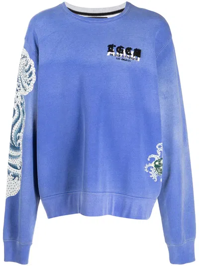 Amiri Embellished Koi-print Sweatshirt In Blue
