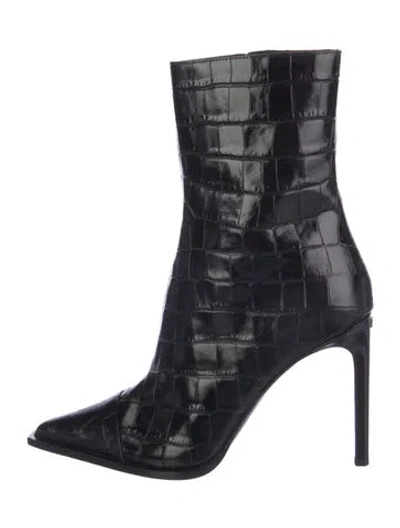 Pre-owned Amiri Embossed Leather Plaid Print Sock Boots In Black