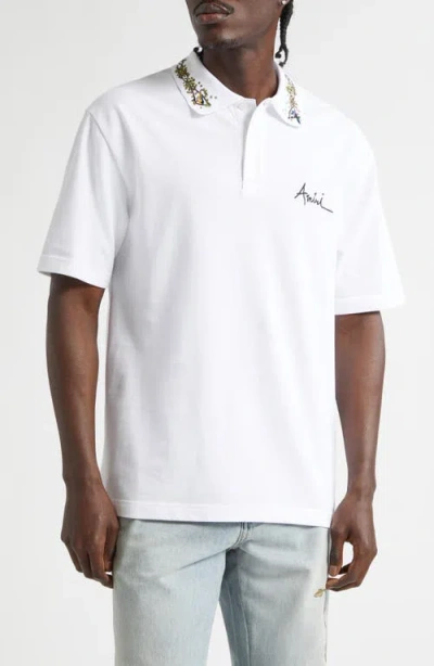 Amiri Embroidered Collar Polo In White