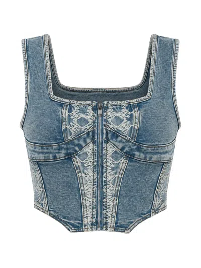 Amiri Embroidered Denim Corset Top In Blue