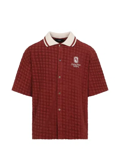 Amiri Chateau Short Sleeve Textured Ribbed Collar Shirt In Brown