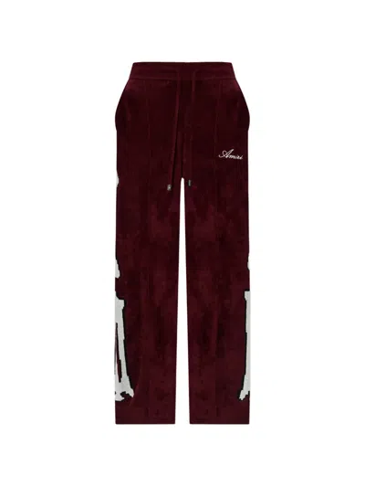 Amiri Embroidered Drawstring Trousers In Burgundy