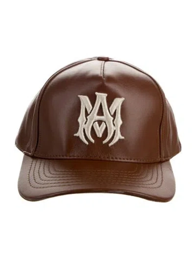 Pre-owned Amiri Embroidered Leather Baseball Cap In Brown