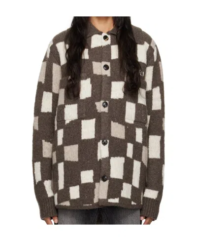 Amiri Embroidered-logo Cardigan In Brown
