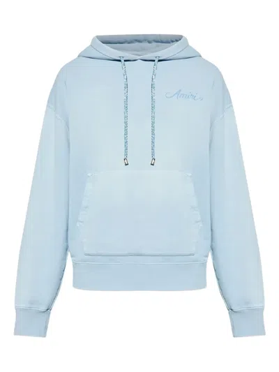 Amiri Embroidered-logo Hoodie In Blue