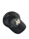 Amiri Leather Cap With Curved Brim And Mesh Back In Black