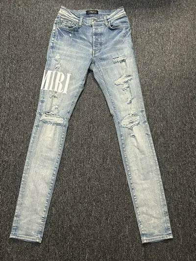 Pre-owned Amiri Embroidered Logo Skinny Denim Size 30 In Blue