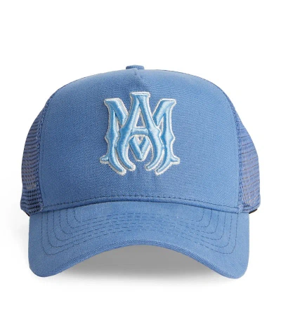 Amiri Embroidered Ma Logo Trucker Cap In Blue