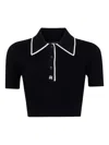 Amiri Cropped Polo Knit Top With Ribbed Texture In Black