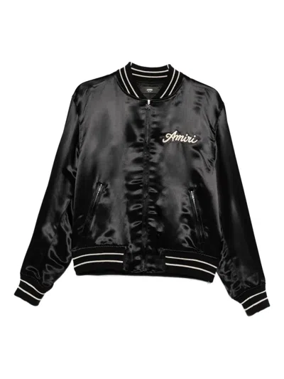 Amiri Embroidered Satin Bomber Jacket In Black