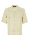 Amiri Embroidered Satin Shirt With Chest Pockets In Alabaster