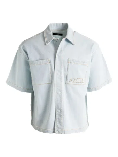 Amiri Embroidered Short-sleeved Denim Shirt In Blue