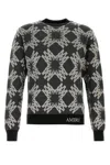 Amiri Crew Neck Wool Blend Sweater With Graphic Pattern In Darkgrey