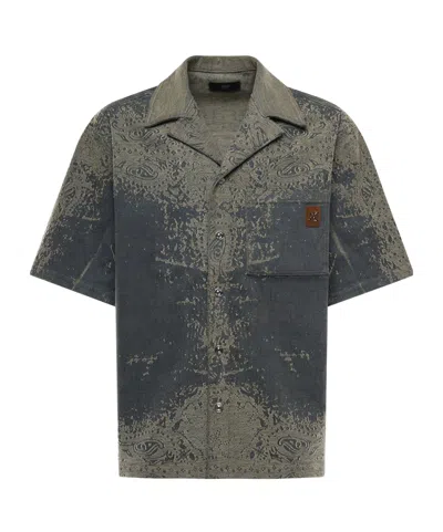 Amiri Faded Bandana Short-sleeved Denim Shirt In Black