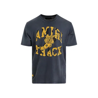 Amiri Faded Black Track Cotton Logo T-shirt In Grey