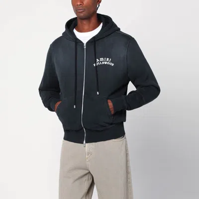Amiri Faded Black Zip Sweatshirt With Logo Men In Blue