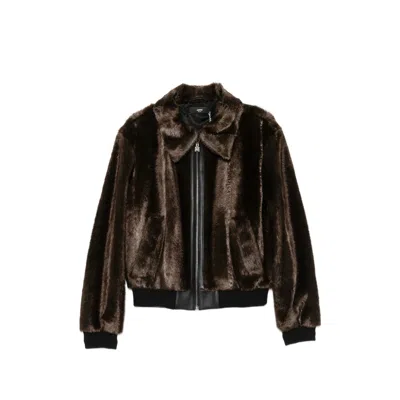 Amiri Faux-fur Spread Collar Bomber Jacket In Brown