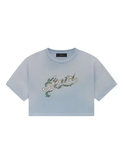 Amiri Filigree Cropped T-shirt In Blue