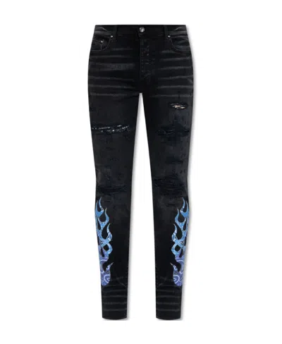 Amiri Flame-patch Jeans In Black