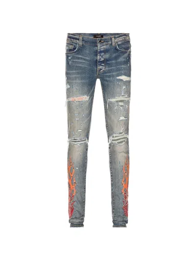 Amiri Flame-print Ripped Jeans In Blue
