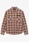 Amiri 'shotgun' Beige Shirt With Logo Print On Front And Rear And  All-over Check Motif In Multicolor