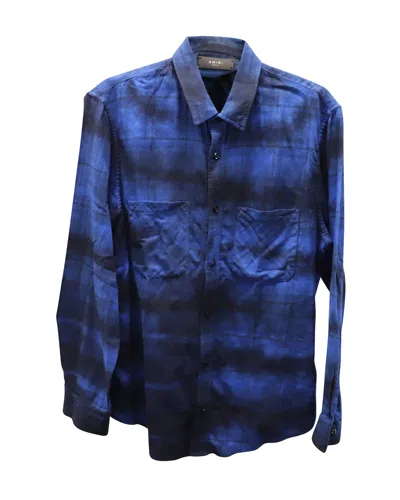Amiri Flannel Long Sleeve Button Front Shirt In Blue Cotton