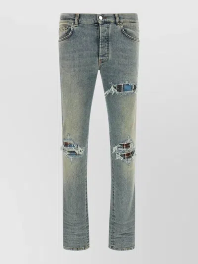 Amiri Flannel Mx1 Skinny Jeans In Gray