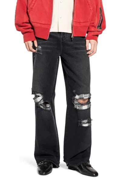 Amiri Flannel Repair Baggy Jeans In Black