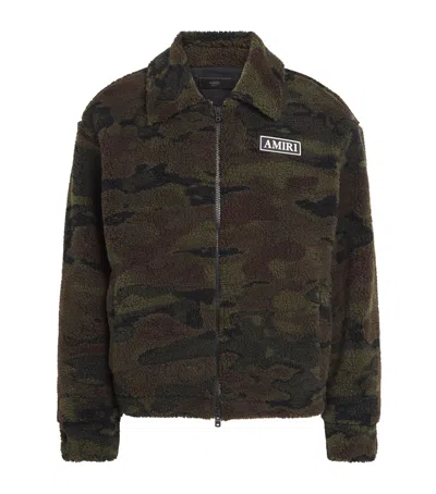 Amiri Fleece Camouflage Jacket In Green