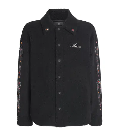 Amiri Fleece Studded Bones Overshirt In Black