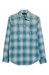 AMIRI AMIRI FLORAL & CRYSTAL EMBELLISHED PLAID FLANNEL BUTTON-UP SHIRT