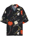 Amiri Men Black Bowling Shirt With Cuban Collar And All-over Floral Motif In Viscose Man In Black