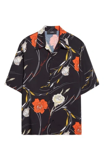 Amiri Floral Camp Shirt In Black