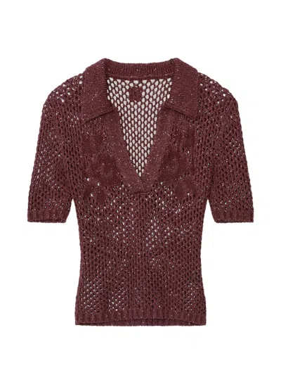 Amiri Gehäkeltes Poloshirt Mit Blumen In Brown