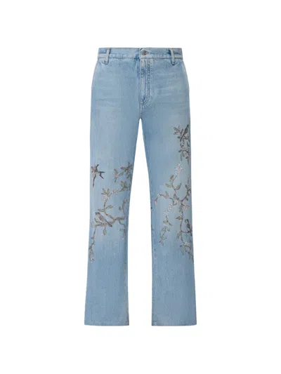 Amiri Jeans Mit Blumenverzierung In Blue