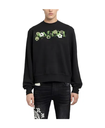 Amiri Floral Embroidery Crew Neck Sweatshirt In Black