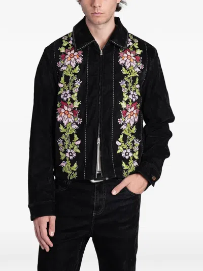 Amiri Floral Flock Embellished Blouson In Black