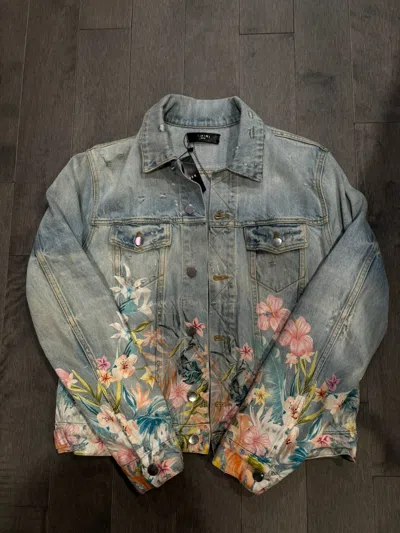 Pre-owned Amiri Floral Jean Jacket Large In Blue