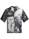 Amiri Black And White Bowling Shirt With Floral Bandana Print In Black