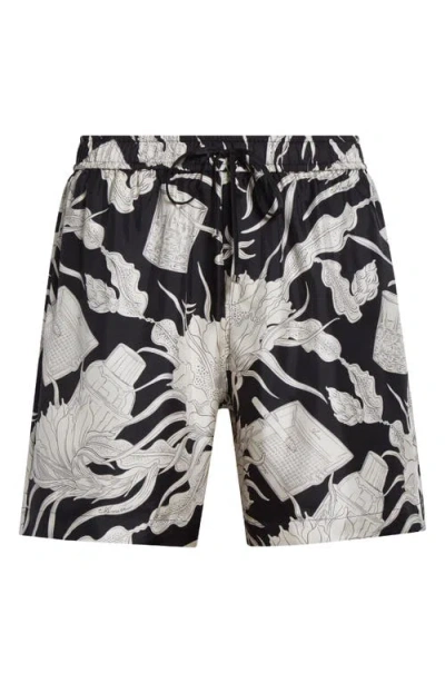 Amiri Floral Silk Shorts In Black