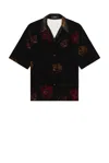 Amiri Floral Velveteen Camp Shirt In Black