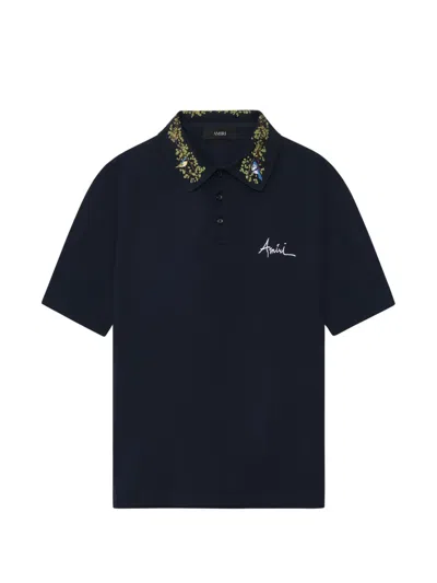 Amiri Poloshirt Mit Blumenverzierung In Black